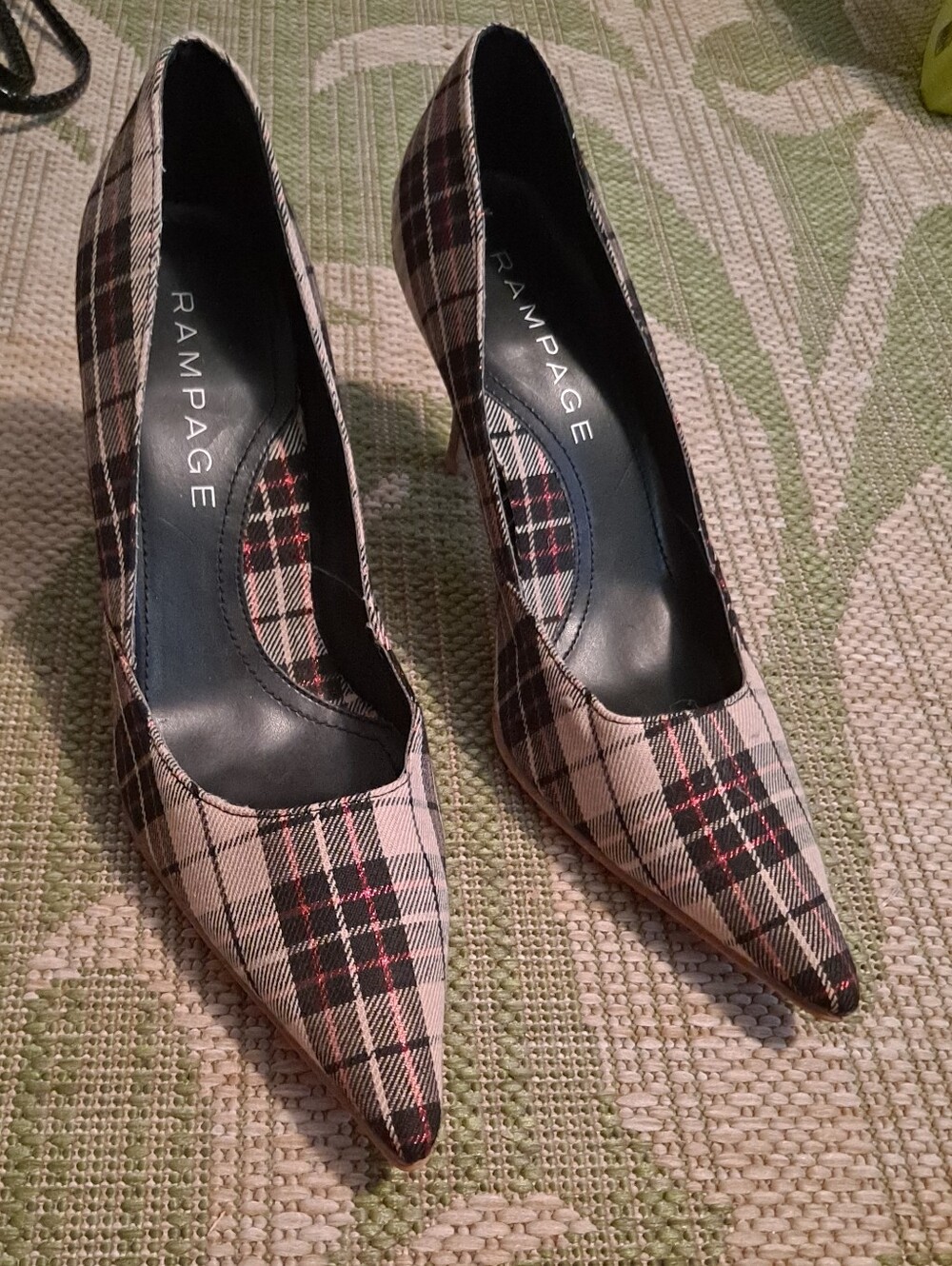 Rampage Red, Grey and Black Plaid Pointed Toe Pumps